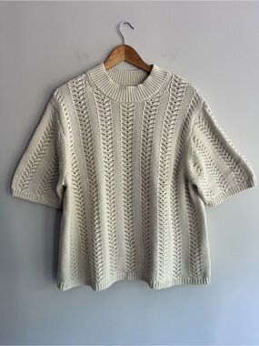 GAP Cream Cable Knit Short Sleeve Sweater XXL Tall